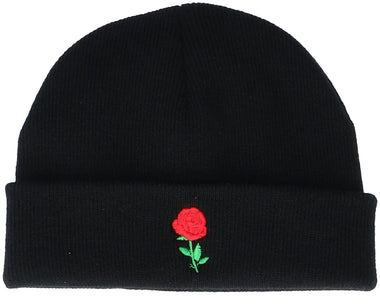 Tiny Red Rose Black Short Beanie