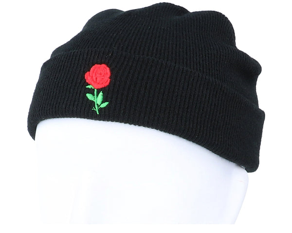 Tiny Red Rose Black Short Beanie