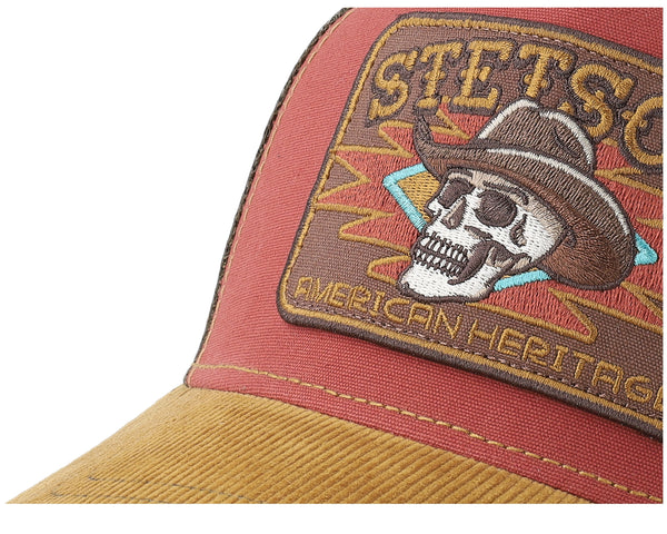 Big Size Cap Skull Yellow/Red A-frame Trucker23.2-25.2 in.